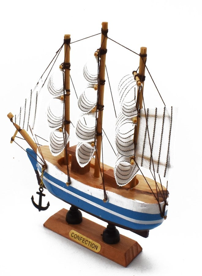 Justhandmade Miniature Sailboat Model Ship Tabletop Decorative Ornament for Ocean Theme Home Decorative Wooden Sailing Ship Showpiece (Blue) - Image 2